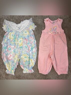 Lot of Vintage Baby Clothes 6-9 months cottagecore overalls rocking horse floral